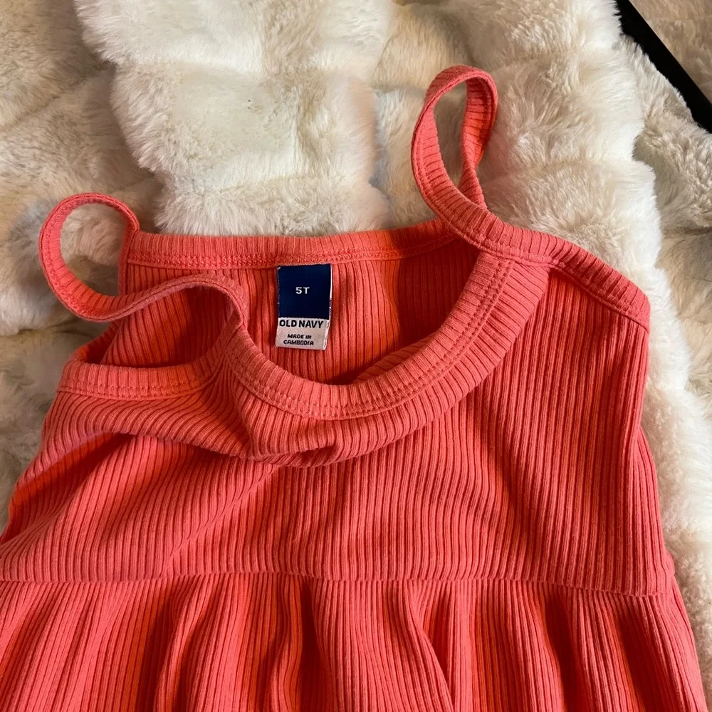 Old Navy Girls 5T Reddish Pink Ribbed Spaghetti Strap Tank Dress Spring Summer